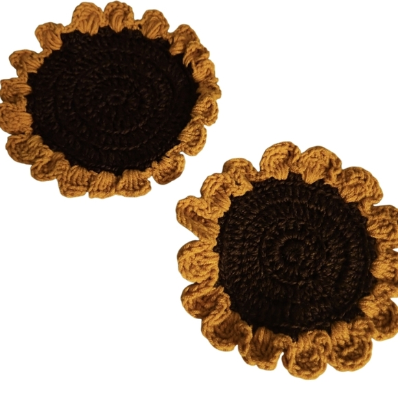 Hand Crafted Floral Coaster 2pc Set Sunflower Mug Rug Home Decor Faux Flower Mat - Picture 16 of 17